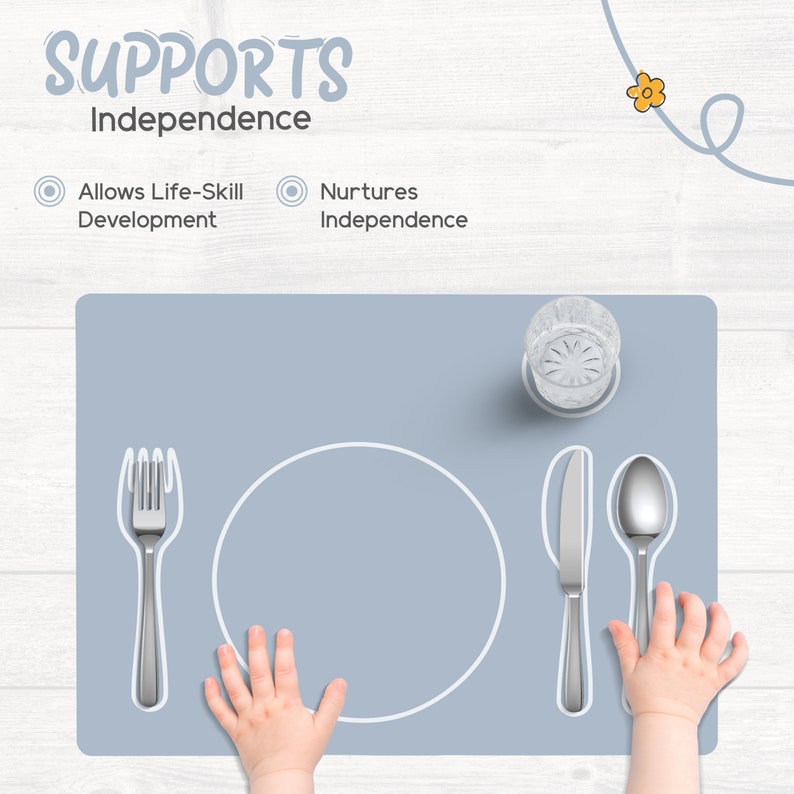 Montessori Toddler Silicone Mealtime Placemat, LARGE Non-Slip, Easy-to-Clean, Dining Mat for Setting the Table, Eco-Friendly Grey image 2