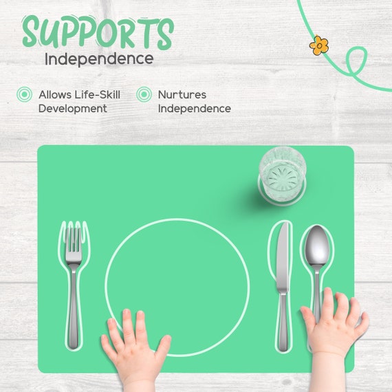 Montessori Silicone Placemat Easy-to-clean, Placemat for Setting the Table,  Montessori Practical Life, Eco-friendly GREEN 