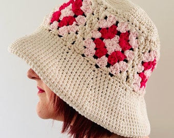 Pink and White Granny Square Crocheted Retro Vintage Boho  display picture 1