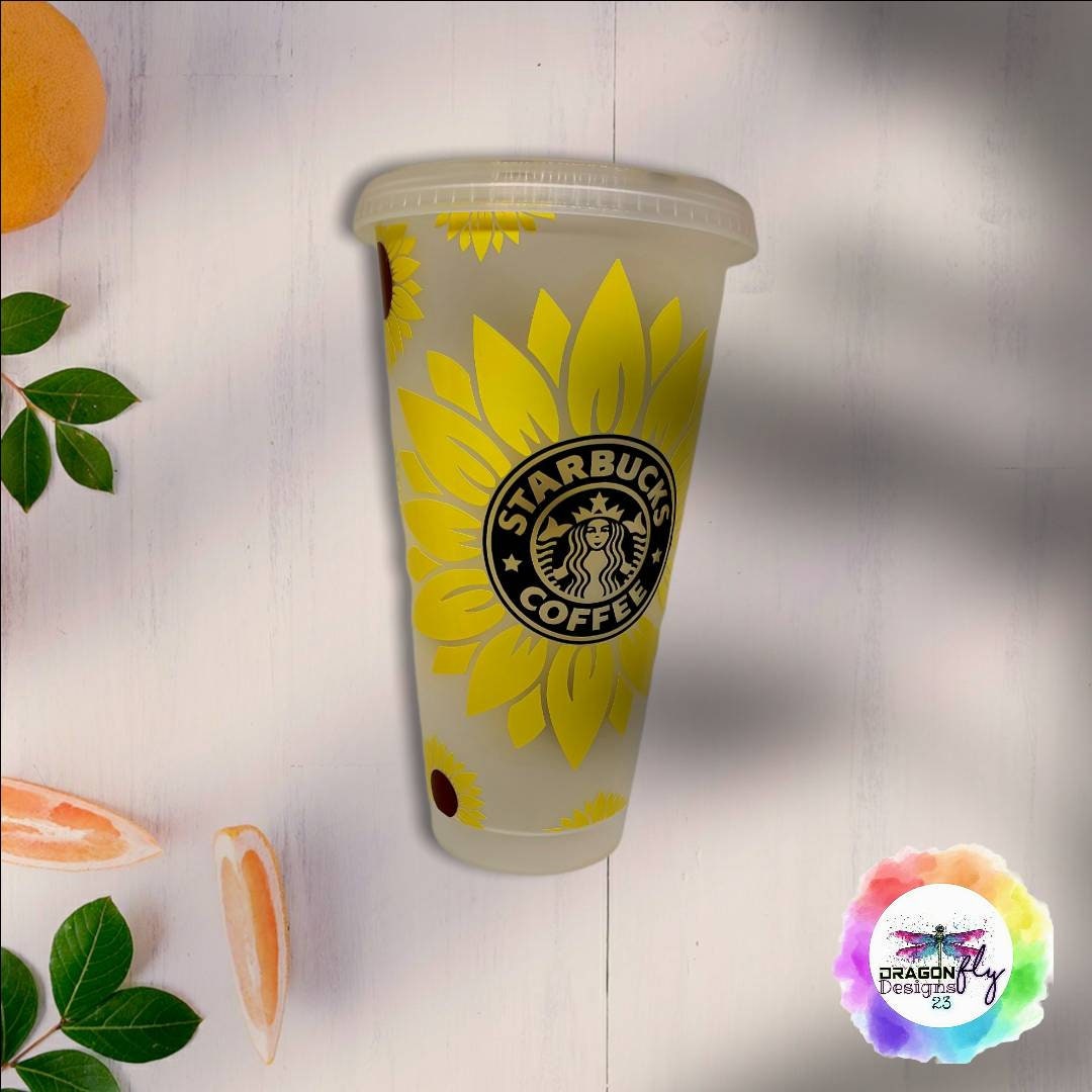 Sunflower Starbucks Style Cup Sunflower Reusable Cups With Etsy
