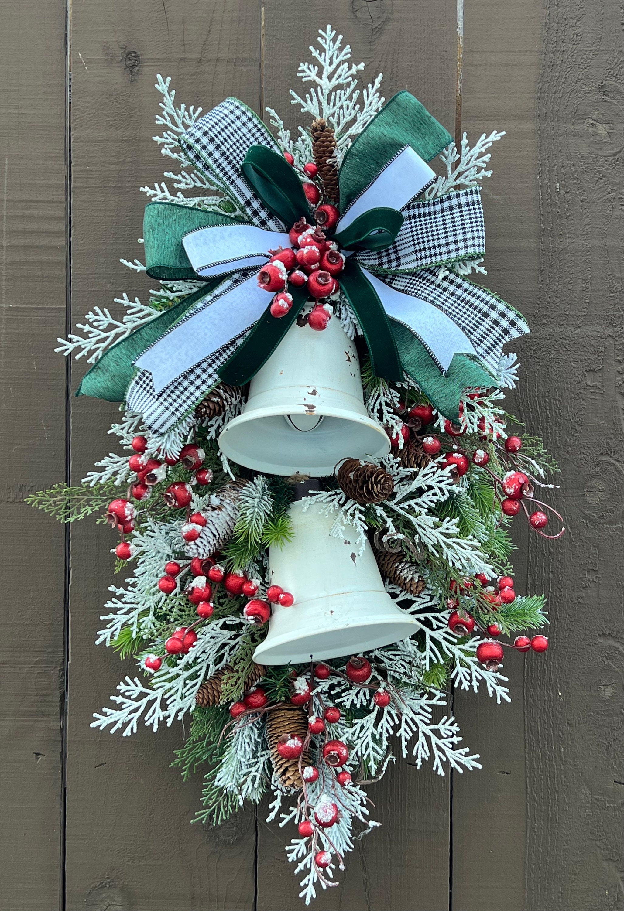 Silver Bells Christmas Pine Swag Wreath, Jingle All the Way, Silver Hanging  Bells for Christmas
