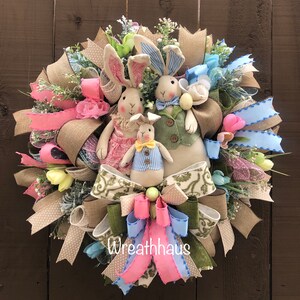 Easter Bunny Wreath, Easter Bunny Family Wreath, Easter Wreath for Front Door, Easter Door Decoration, Spring Wreath,  Front Porch Wreath