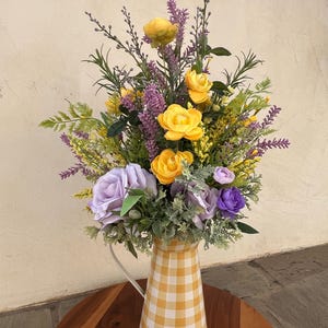 Everyday Floral Arrangement, Purple and Yellow Floral Centerpiece, Everyday Tabletop Decor, Mother&#39;s Day Gift, Housewarming Gift