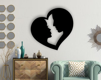 Couples dans heart design laser coupé svg dxf fichiers mur autocollant gravure modèle de silhouette décalque cnc routeur de coupe téléchargement vecteur numérique