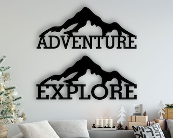 Mountain Design laser coupé svg dxf fichiers mur autocollant gravure modèle de silhouette décalque cnc routeur de coupe numérique vecteur téléchargement instantané