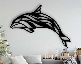 Dolphin Design laserowo wycinane pliki svg dxf naklejka ścienna grawerowanie naklejka sylwetka szablon cnc cięcie router cyfrowy wektor instand pobierz