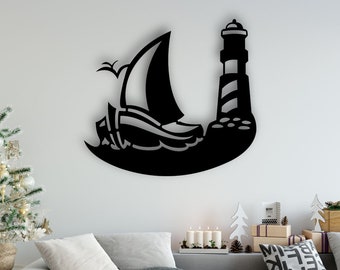 Boat Design laser cut svg dxf fichiers mur autocollant gravure décalque modèle de silhouette cnc routeur de coupe numérique vecteur téléchargement instantané