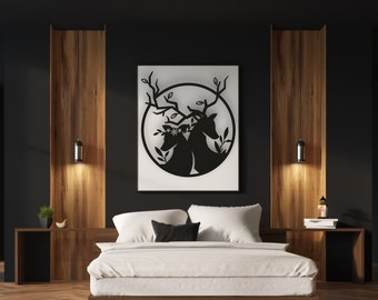 Two Deer Love Design laserowo wycinane pliki svg dxf naklejka ścienna grawerowanie naklejka sylwetka szablon cnc cięcie router cyfrowy wektor pobierz