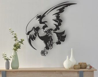 Hawk Bird Design laser cut svg dxf fichiers mur autocollant gravure décalque silhouette modèle cnc coupe routeur numérique vecteur téléchargement instantané