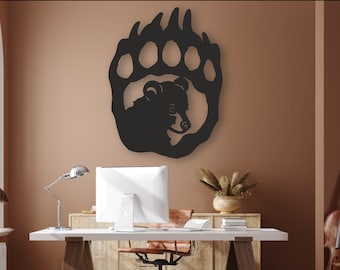 Bear Footprint Design corte láser svg dxf archivos pared pegatina grabado calcomanía silueta plantilla cnc corte router digital vector descarga