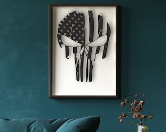 Punisher Flag Design laser cut svg dxf fichiers mur autocollant gravure modèle de silhouette décalque cnc coupe routeur téléchargement vecteur numérique