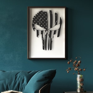 Punisher Flag Design laserowo wycinane pliki svg dxf naklejka ścienna grawerowanie naklejka sylwetka szablon cnc cięcie router cyfrowy wektor pobierz