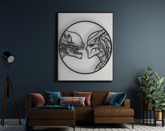 Alien VS Predator Design laser cut svg dxf fichiers mur autocollant gravure décalque silhouette modèle cnc coupe routeur numérique vector télécharger