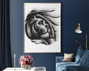 Lion Head Design laserowo wycinane pliki svg dxf naklejka ścienna grawerowanie naklejka sylwetka szablon cnc cięcie router cyfrowy wektor natychmiastowe pobieranie