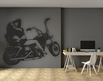 Harley Girl Design laser coupé svg dxf fichiers mur autocollant gravure modèle de silhouette décalque cnc routeur numérique télécharger