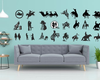 Western Collection Design laser cut svg dxf fichiers mur autocollant gravure décalque silhouette modèle cnc coupe routeur numérique vectordownload