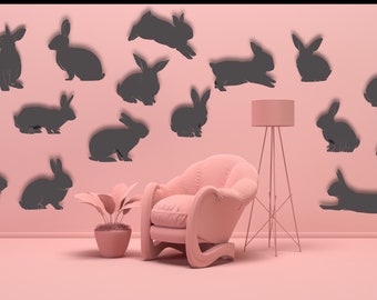 Rabbit Collection Design laser cut svg dxf fichiers mur autocollant gravure decal silhouette modèle cnc coupe routeur numérique vector télécharger