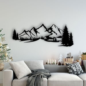 Mountain Design laser gesneden svg dxf bestanden muur sticker graveren sticker silhouet sjabloon cnc snijden router digitale vector instand download