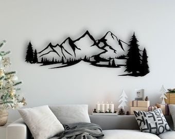 Mountain Design laser cut svg dxf files wall sticker engraving decal silhouette template cnc cutting router digital vector instand download