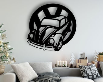 Beatle Design laserowo wycinane pliki svg dxf naklejka ścienna grawerowanie naklejka sylwetka szablon cnc cięcie router cyfrowy wektor natychmiastowe pobieranie
