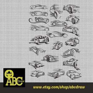 21 Part Car Draw Design laser gesneden svg dxf bestanden muur sticker gravure decal silhouet sjabloon cnc snijden router digitale vector download