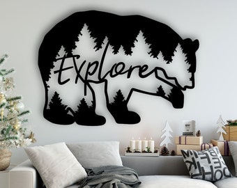 Bear Design laserowo wycinane pliki svg dxf naklejka ścienna grawerowanie naklejka sylwetka szablon cnc cięcie router cyfrowy wektor natychmiastowe pobieranie