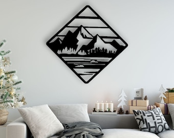 Mountain Design wycinane laserowo pliki svg dxf naklejka ścienna grawerowanie naklejki sylwetka szablon cnc router tnący cyfrowy wektor instand download