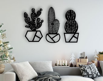 Cactus Design laser coupé svg dxf fichiers mur autocollant gravure modèle de silhouette décalque cnc routeur numérique vecteur de secours télécharger