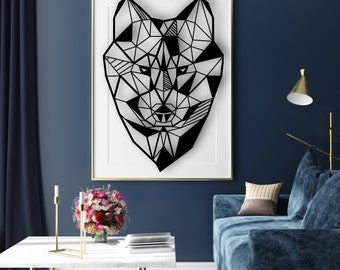Wolf Head Design laserowo wycinane pliki svg dxf naklejka ścienna grawerowanie naklejka sylwetka szablon cnc cięcie router cyfrowy wektor natychmiastowe pobieranie