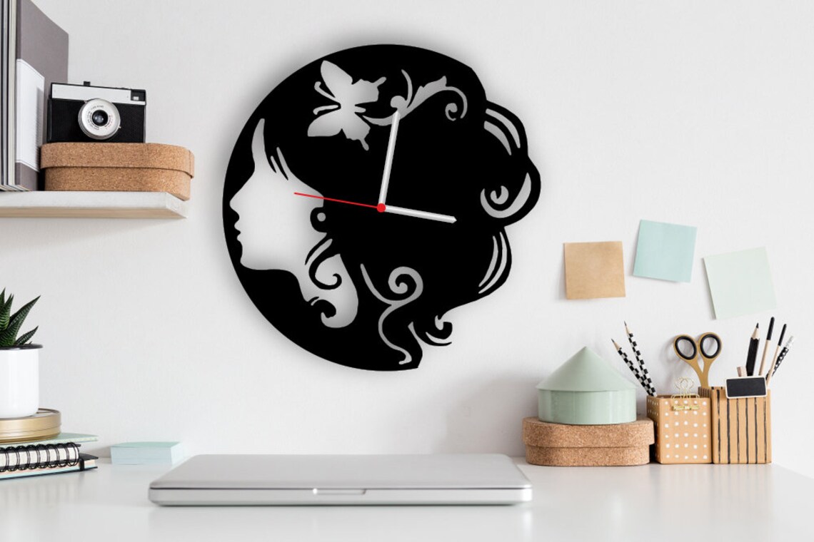 Girl Clock Design Laser Cut Svg Dxf Files Wall Sticker Engraving Decal ...