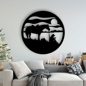 Cowboy Design laser cut svg dxf files wall sticker engraving decal silhouette template cnc cutting router digital vector instant download