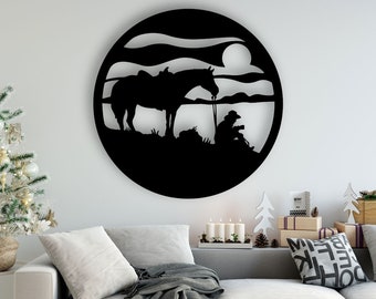 Cowboy Design laser cut svg dxf files wall sticker engraving decal silhouette template cnc cutting router digital vector instant download
