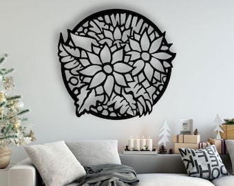 Flower Design laser cut svg dxf fichiers mur autocollant gravure modèle de silhouette décalque cnc routeur numérique vecteur téléchargement instantané