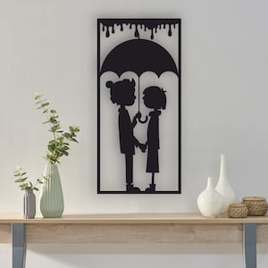 Paar mit Regenschirm Laser geschnitten Svg Dxf Dateien Wand Aufkleber Gravur Aufkleber Silhouette Vorlage cnc Schneiden Router digitale Vektor download