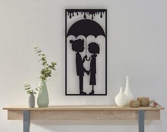 Couple with Umbrella laser cut svg dxf files wall sticker engraving decal silhouette template cnc cutting router digital vector download