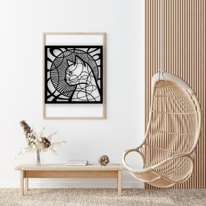 Cat Panel Design laser cut svg dxf files wall sticker engraving decal silhouette template cnc cutting router digital vector instant download