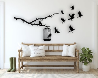 Birds Design laserowo wycinane pliki svg dxf naklejka ścienna grawerowanie naklejka sylwetka szablon cnc cięcie router cyfrowy wektor natychmiastowe pobieranie