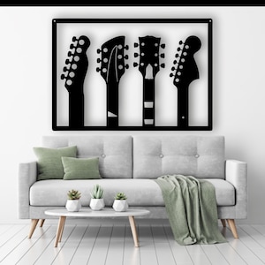 Gitaren Design laser gesneden svg dxf bestanden muur sticker gravure sticker silhouet sjabloon cnc snijden router digitale vector instand download