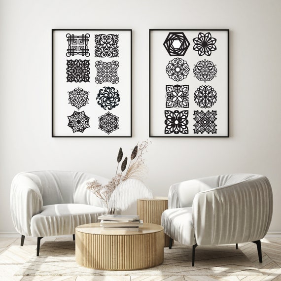16 Mandala Decor Design laser cut svg dxf files wall sticker engraving decal silhouette template cnc cutting router digital vector download