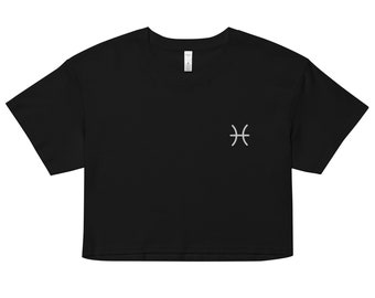 Pisces Embroidered Crop Top- Black