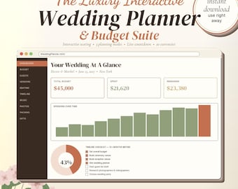 Interactive Wedding Planner & Budget Suite | All-in-One Digital Wedding Dashboard | RSVP Seating Checklist Countdown Download