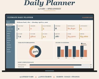 Ultieme dagelijkse planner-spreadsheet | Gewoonten, doelen, financiële tracker (Excel/Google Spreadsheets)