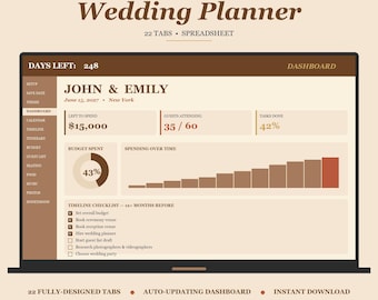 Rustieke boho weddingplanner-spreadsheet | Thema schuurland (Excel/Google Spreadsheets)