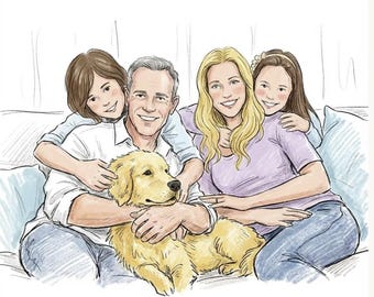 Aangepast AI-familieportret | Huisdierfoto-illustratie, digitale download