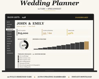 Black Tie-spreadsheet bruiloftplanner | Elegante formele budgetgastenlijst (Excel/Google Spreadsheets)