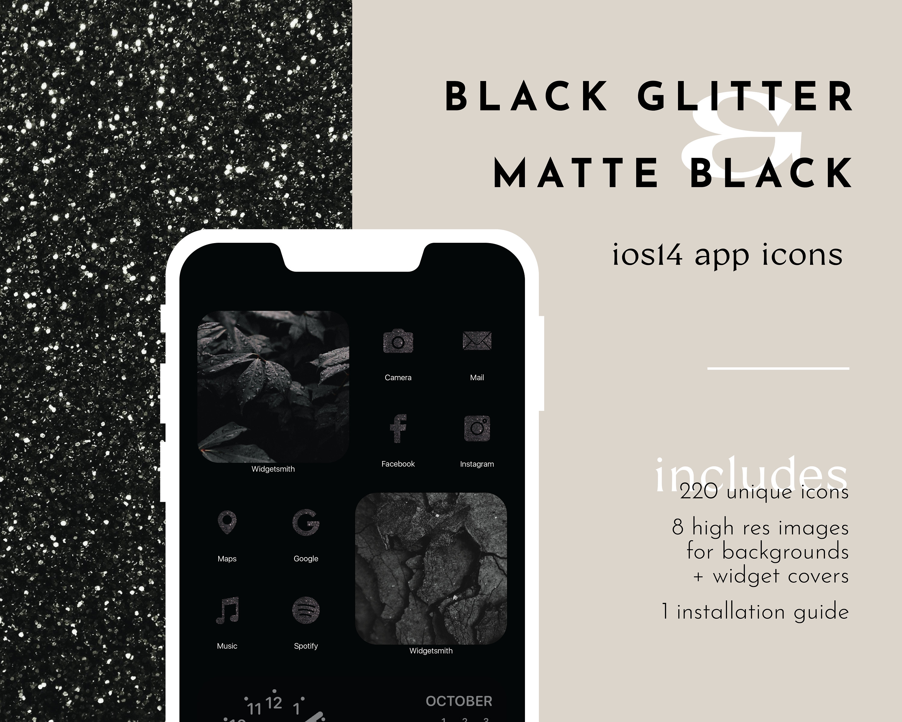 Black Ios Icon Set Glitter and Luxe Minimalist Executive App Etsy