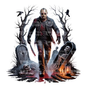Jason Voorhees Gift Digital Download for Horror Fans, Scary Movie Slasher T-Shirt Designs, Leatherface Jason Voorhees Horror Clipart PNG