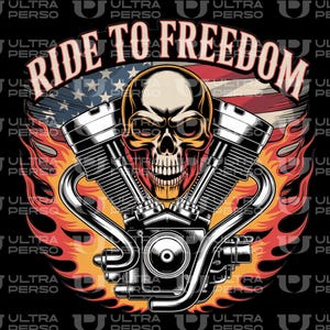 Harley Davidson Engine On Fire Digital Download, Ride To Freedom Patriotic Motorcycle Download, Biker Skull Motorcycle Digital Download