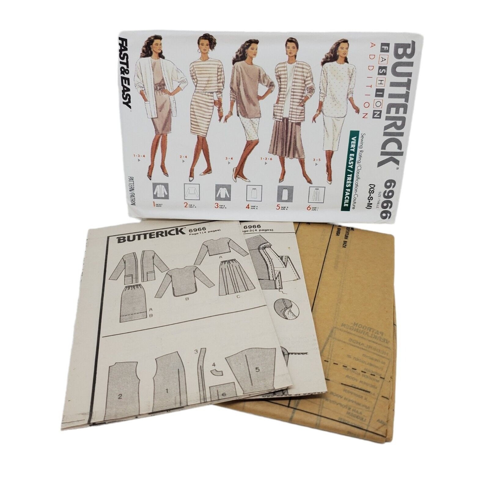 Butterick 6966 Sewing Pattern Jacket Top Skirt Misses/mp Sz XS-S-M ...