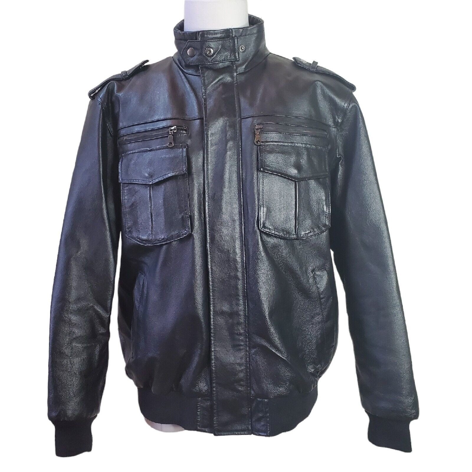 Zero Mens Genuine Leather Jacket Size XL Black Motorcycle